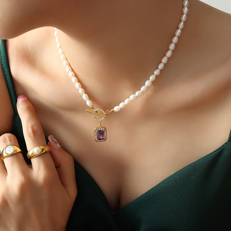 Pearl Zircon Charm Necklace for Wealth, Peace & Calm