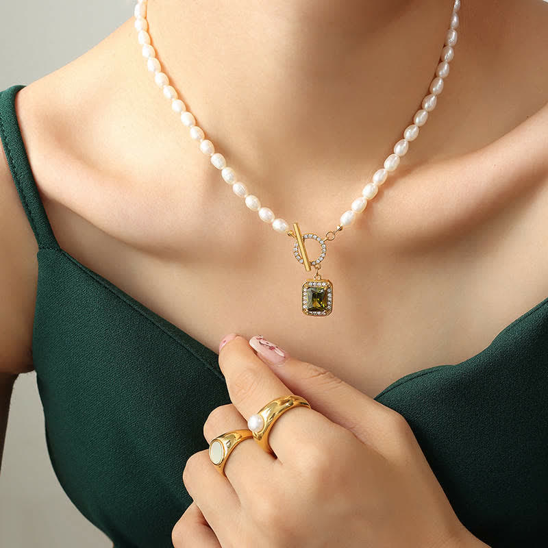 Pearl Zircon Charm Necklace for Wealth, Peace & Calm