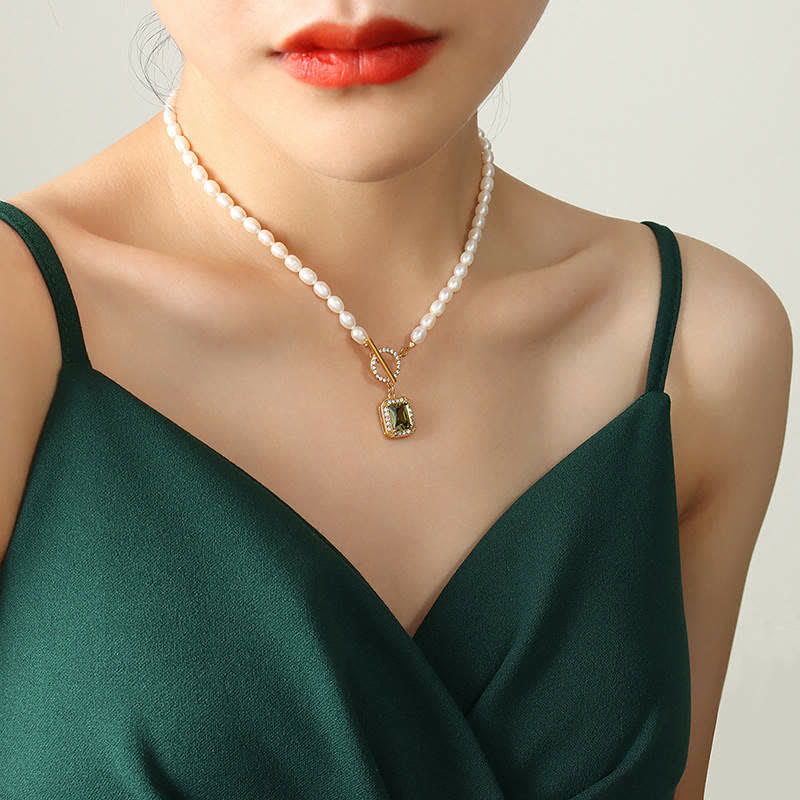Pearl Zircon Charm Necklace for Wealth, Peace & Calm