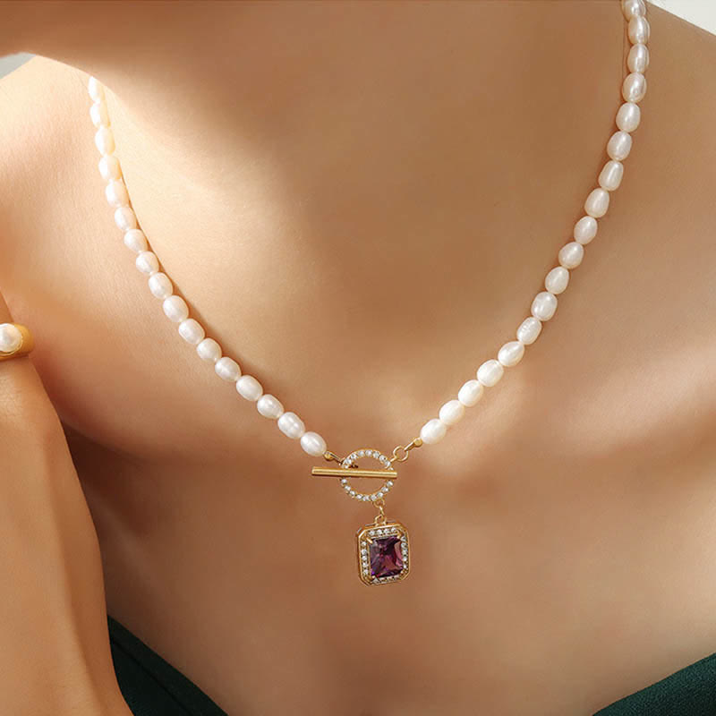 Pearl Zircon Charm Necklace for Wealth, Peace & Calm
