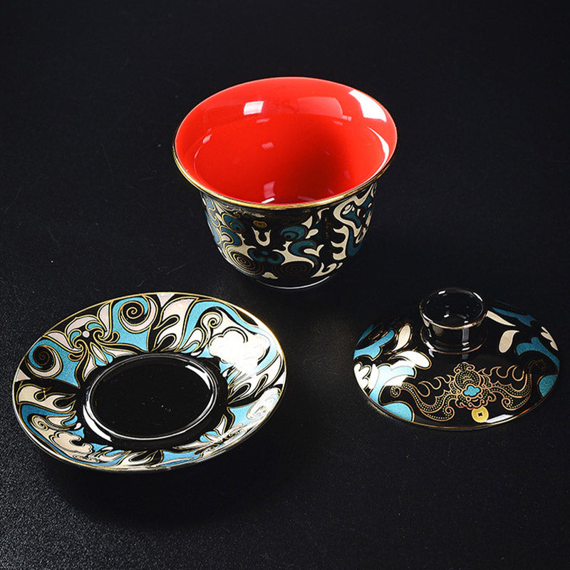 Peking Opera Mask Ceramic Gaiwan Tea Cup 125ml Set