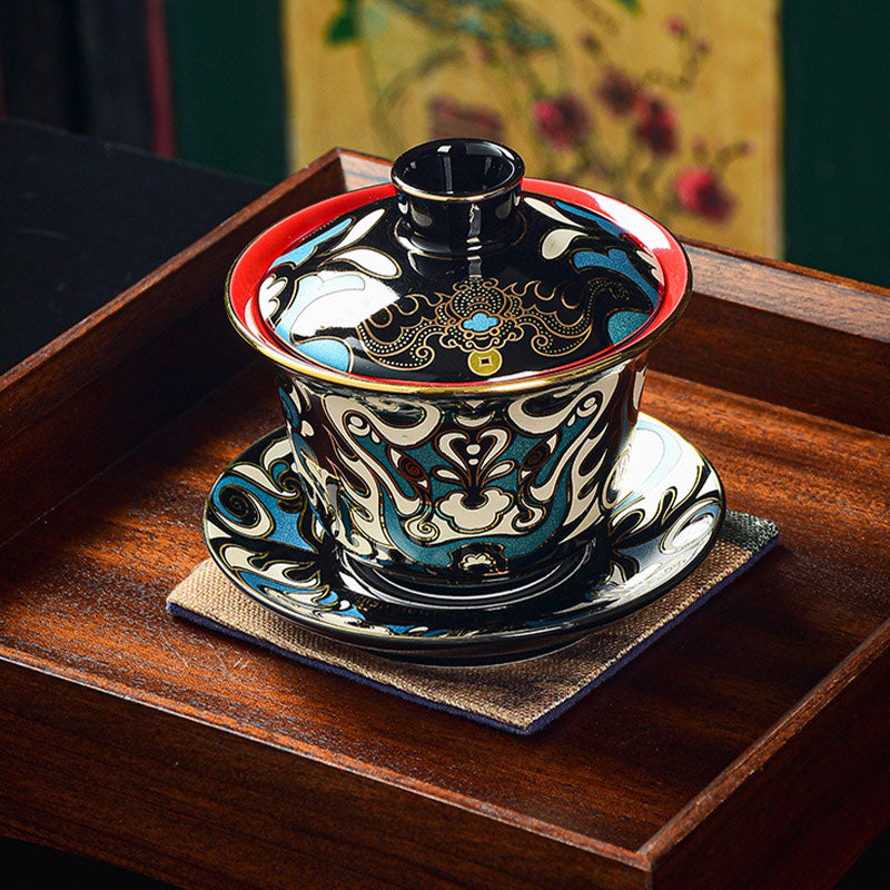 Peking Opera Mask Ceramic Gaiwan Tea Cup 125ml Set