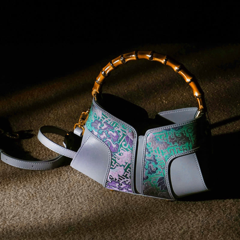 Peony Bamboo Handle Crossbody Bag in Song Brocade Silk