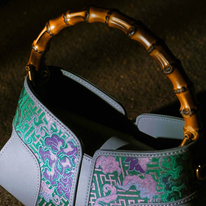 Peony Bamboo Handle Crossbody Bag in Song Brocade Silk