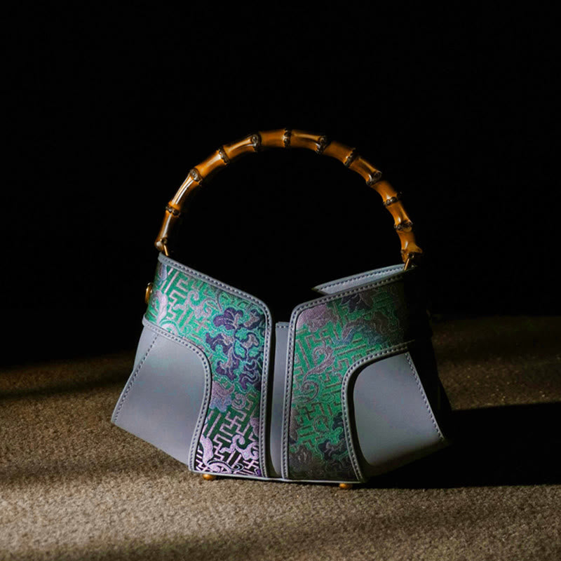 Peony Bamboo Handle Crossbody Bag in Song Brocade Silk