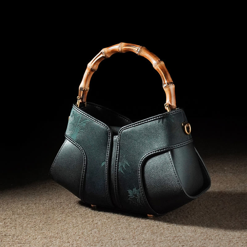 Peony Bamboo Handle Crossbody Bag in Song Brocade Silk