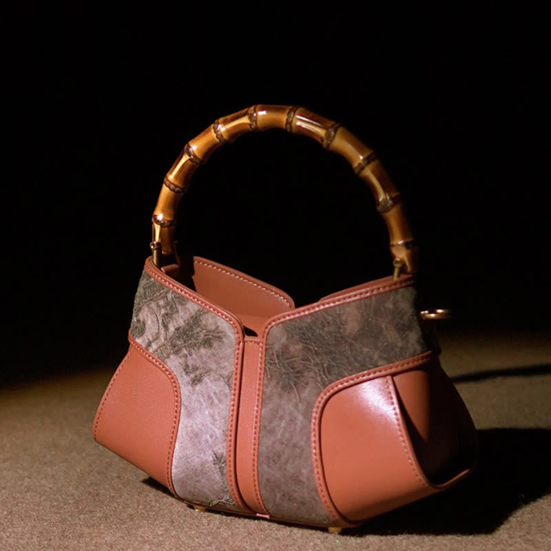 Peony Bamboo Handle Crossbody Bag in Song Brocade Silk