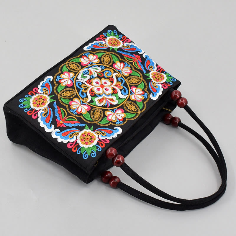 Peony Peacock Canvas Yoga Bag with Double-Sided Embroidery