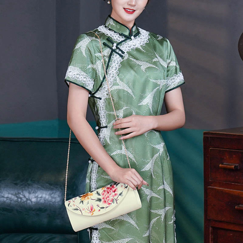 Peony Tulip Embroidered Wedding Crossbody Bag 24cm