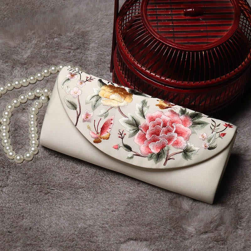 Peony Tulip Embroidered Wedding Crossbody Bag 24cm