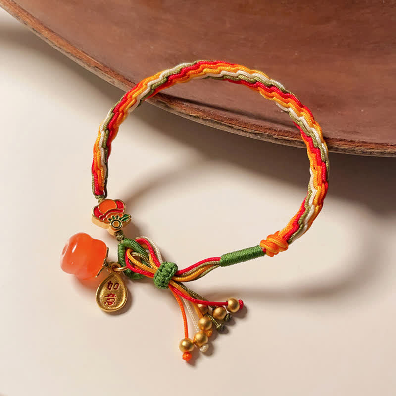 Persimmon Red Agate Reincarnation Knot String Bracelet