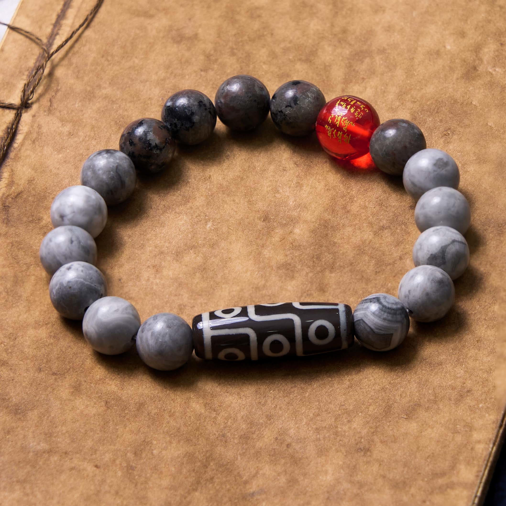 Picasso Jasper Nine-Eye Dzi Bead Unisex Agate Bracelet