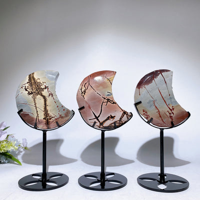 Picture Jasper 3.7in Moon Crystal Carving with Stand