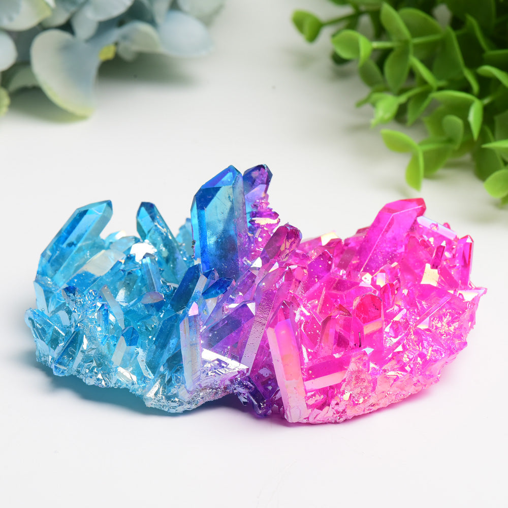 Pink Blue Aura Crystal Cluster for Healing and Display
