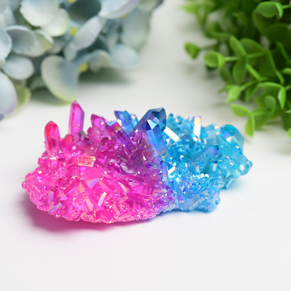 Pink Blue Aura Crystal Cluster for Healing and Display