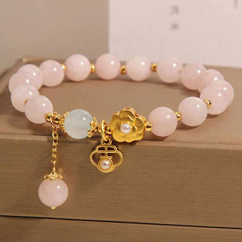 Pink Crystal Lucky Flower Warmth Bracelet 14-17cm