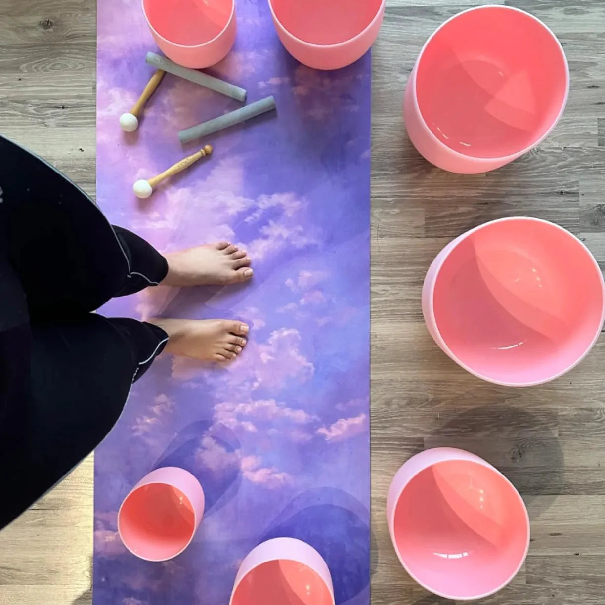 Pink Frosted Crystal Singing Bowl Set - 7 pcs 6-12"