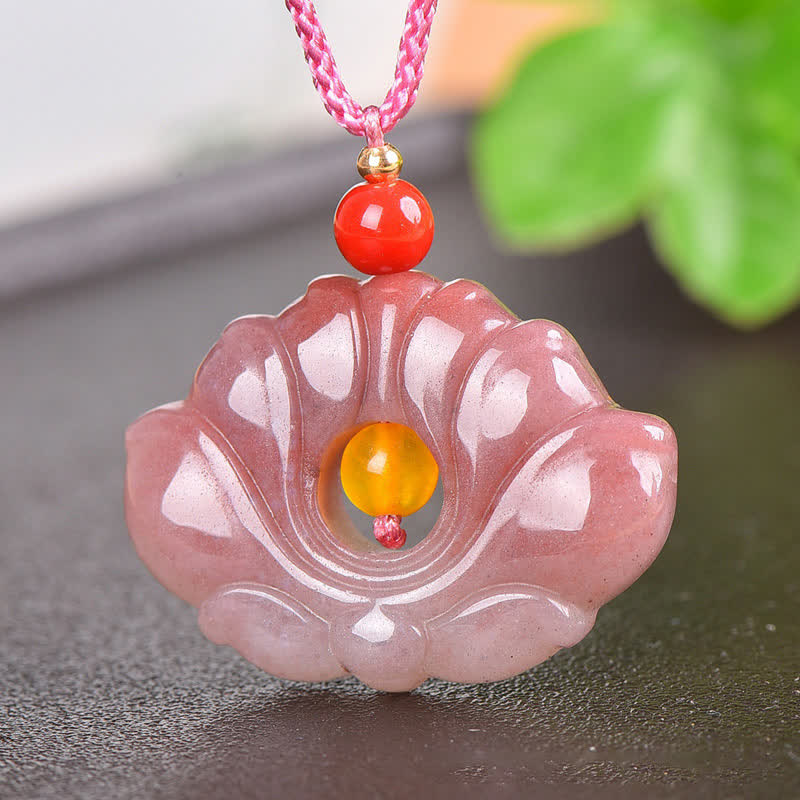 Pink Golden Silk Jade Lotus Necklace | Luck & Renewal