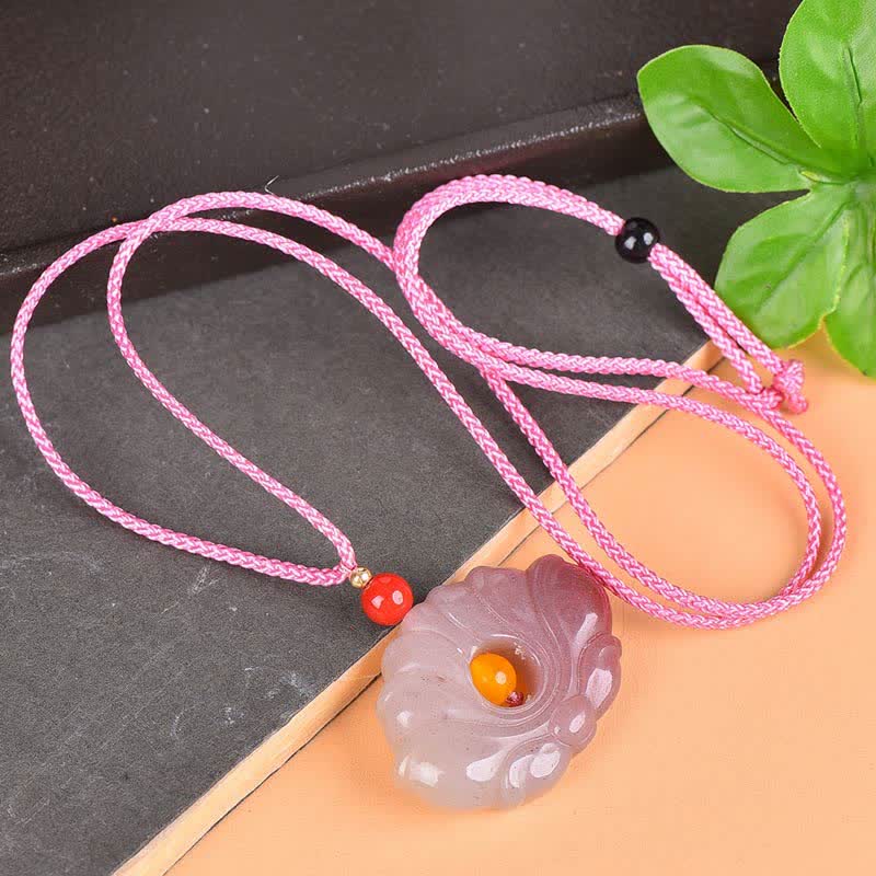 Pink Golden Silk Jade Lotus Necklace | Luck & Renewal