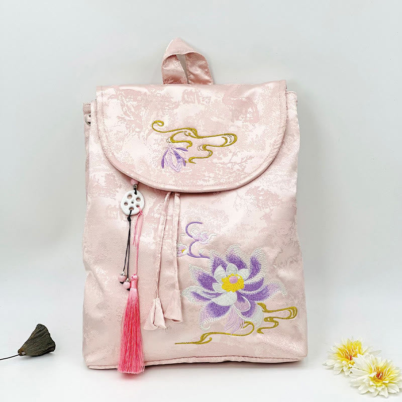 Pink Lotus Embroidered Backpack - Spiritual Apparel