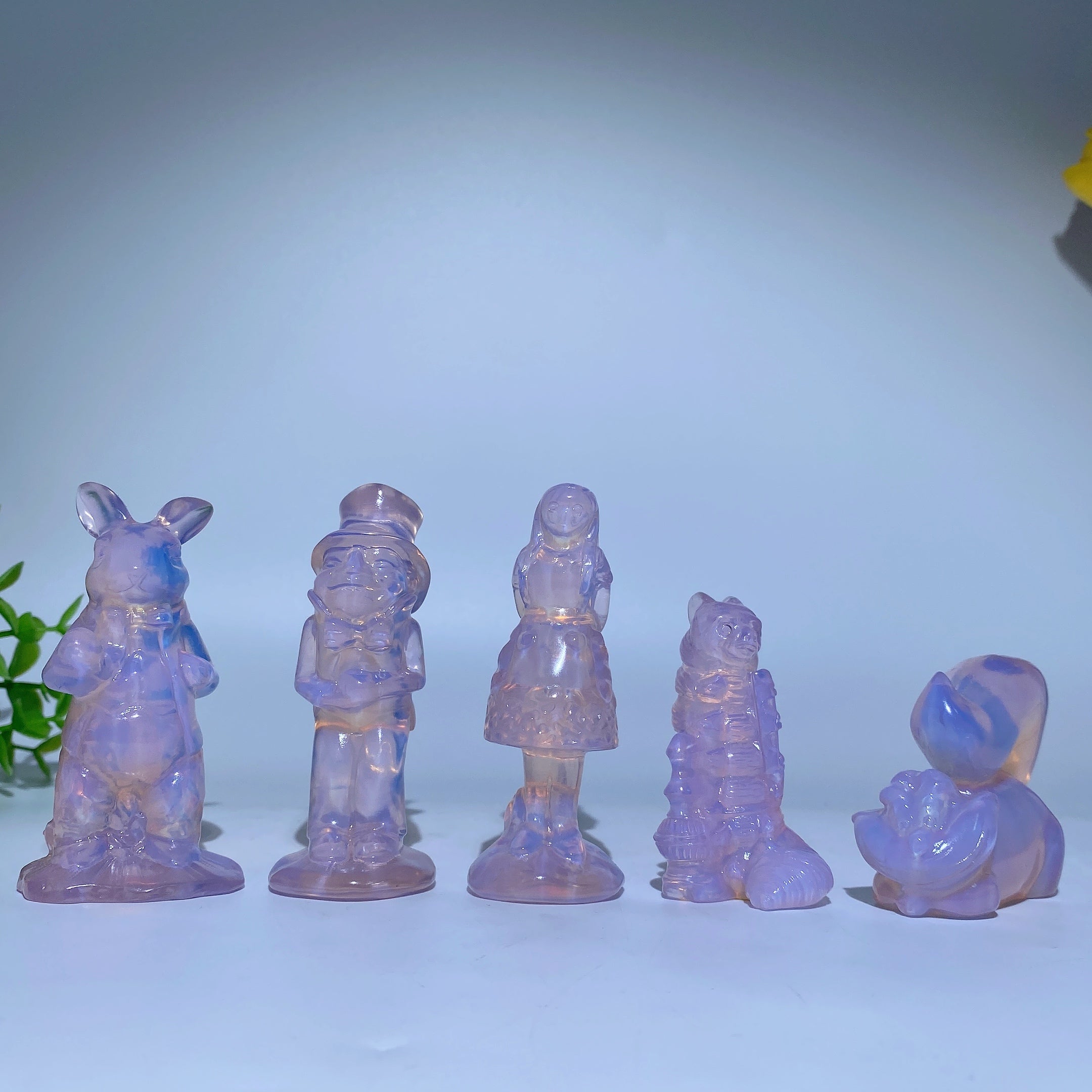 Pink Opalite and Black Obsidian Alice in Wonderland Crystal Figurines 2.4-3.1 in
