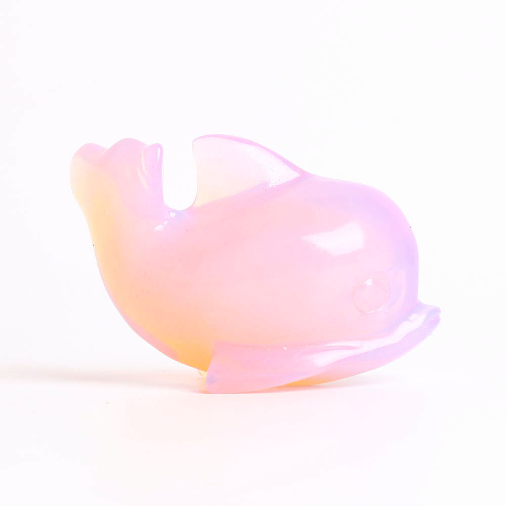 Pink Opalite Crystal Dolphin Carving 2.8 Inch Figurine