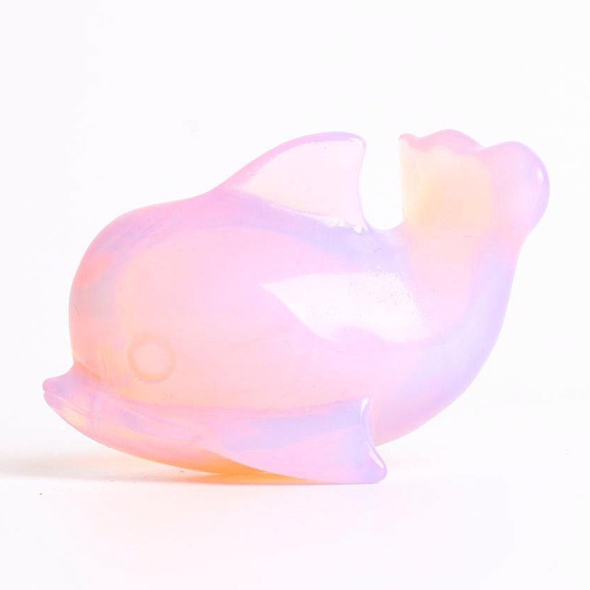 Pink Opalite Crystal Dolphin Carving 2.8 Inch Figurine