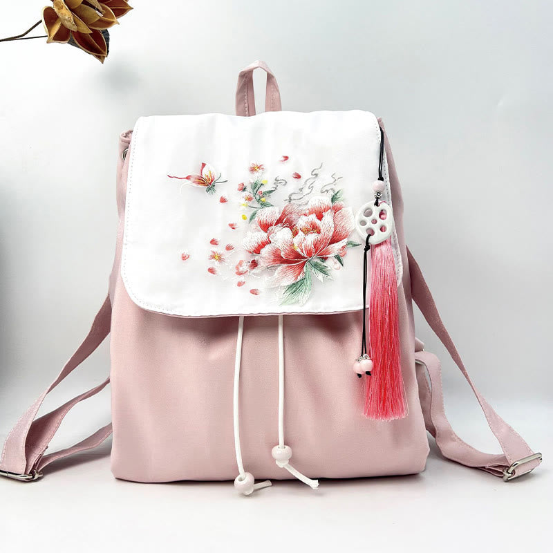Pink Peony Flowers Canvas Backpack | Spiritual Accessories