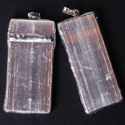 Pink Selenite Square Slice Pendant 2.29x1.04in Healing
