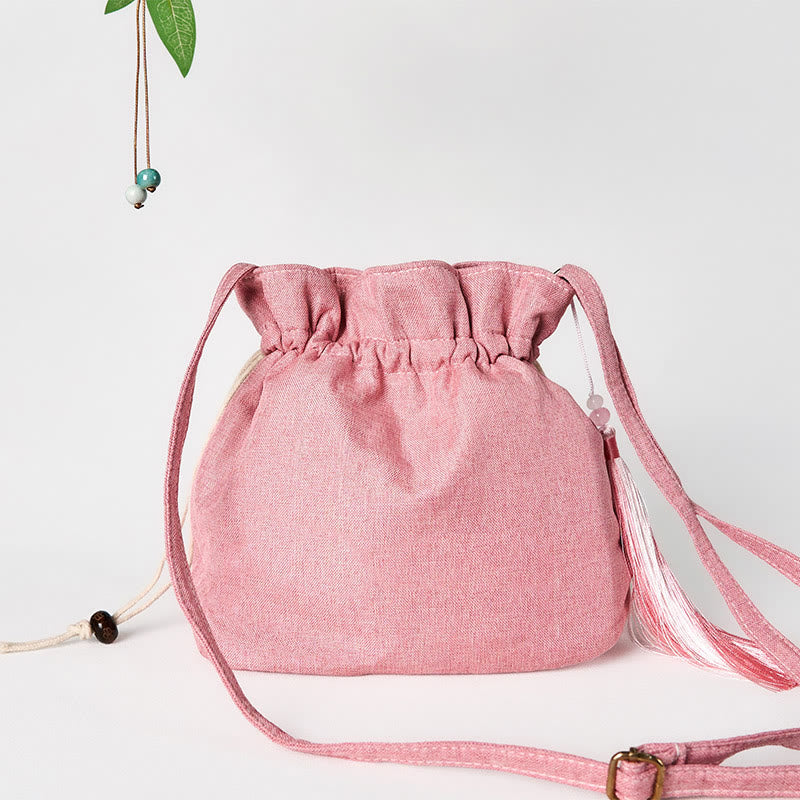 Pink Strawberry Rabbit Cotton Linen Yoga Bag with Adjustable Strap
