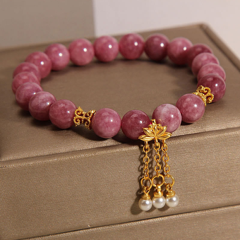 Pink Tourmaline Lotus Flower Bracelet for Positivity & Spiritual Growth