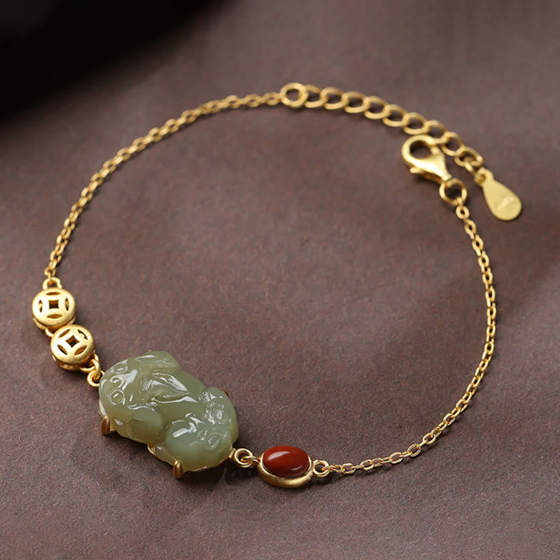 Pixiu Bracelet with Cyan Jade & Red Agate for Success