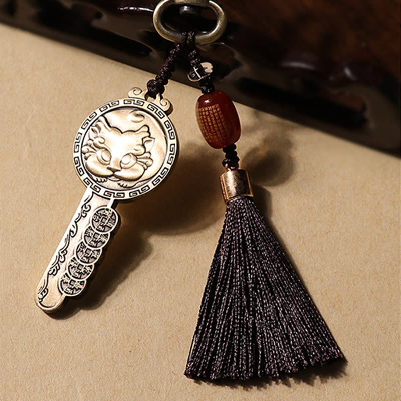 Pixiu Copper Coin Yin Yang Bagua Handmade Key Chain