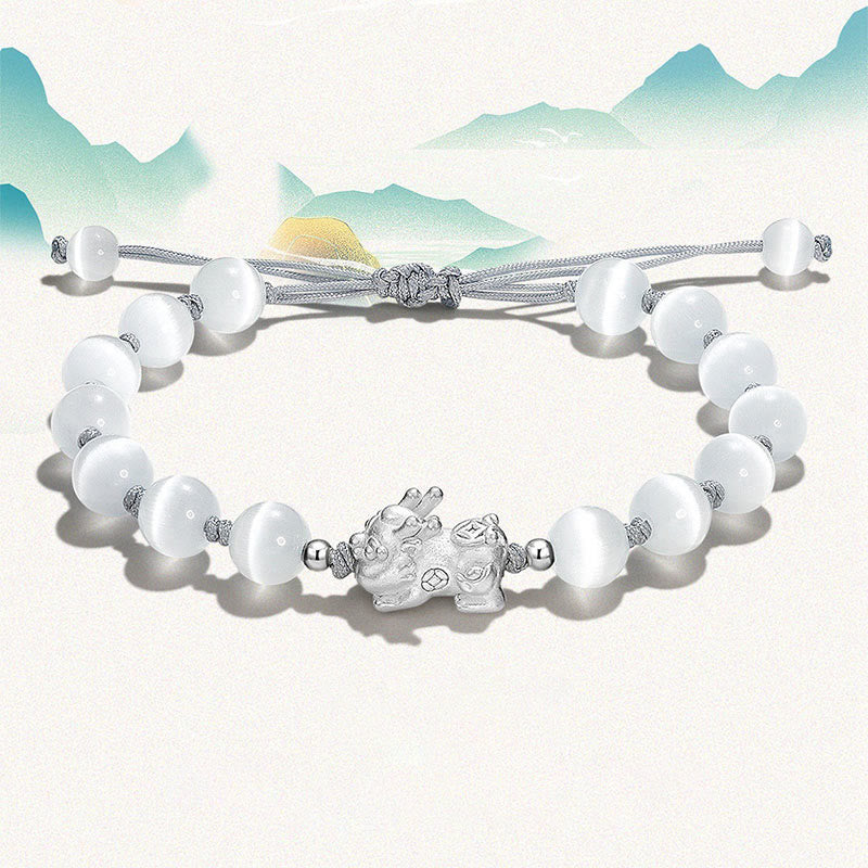 PiXiu Obsidian Cat's Eye Pink Crystal Strength Bracelet