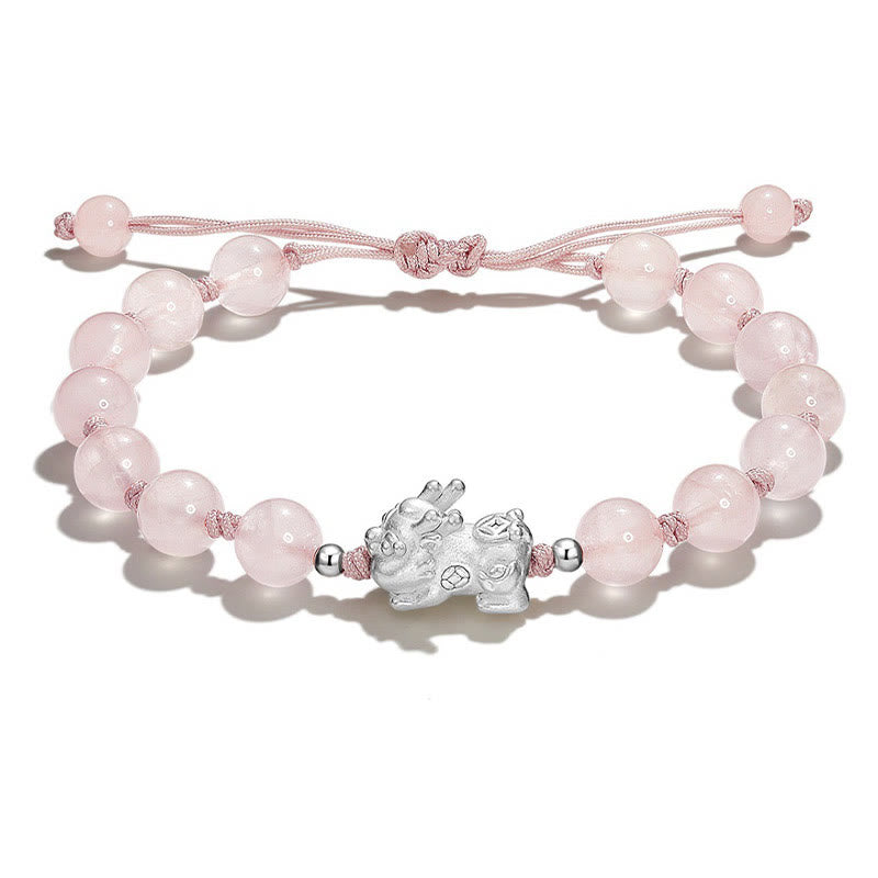 PiXiu Obsidian Cat's Eye Pink Crystal Strength Bracelet