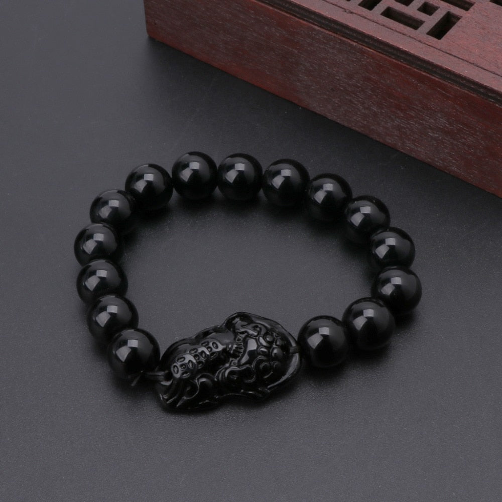 Pixiu Wealth Charm Obsidian Bracelet