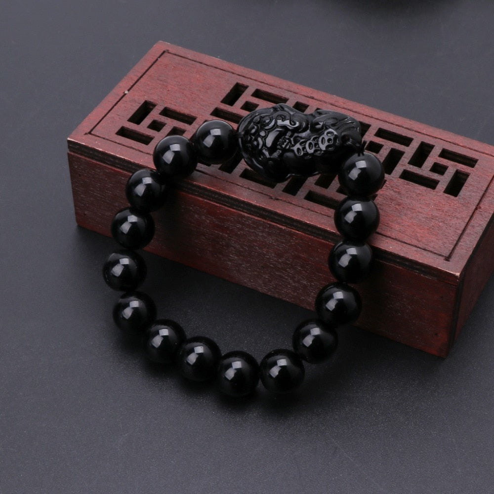 Pixiu Wealth Charm Obsidian Bracelet