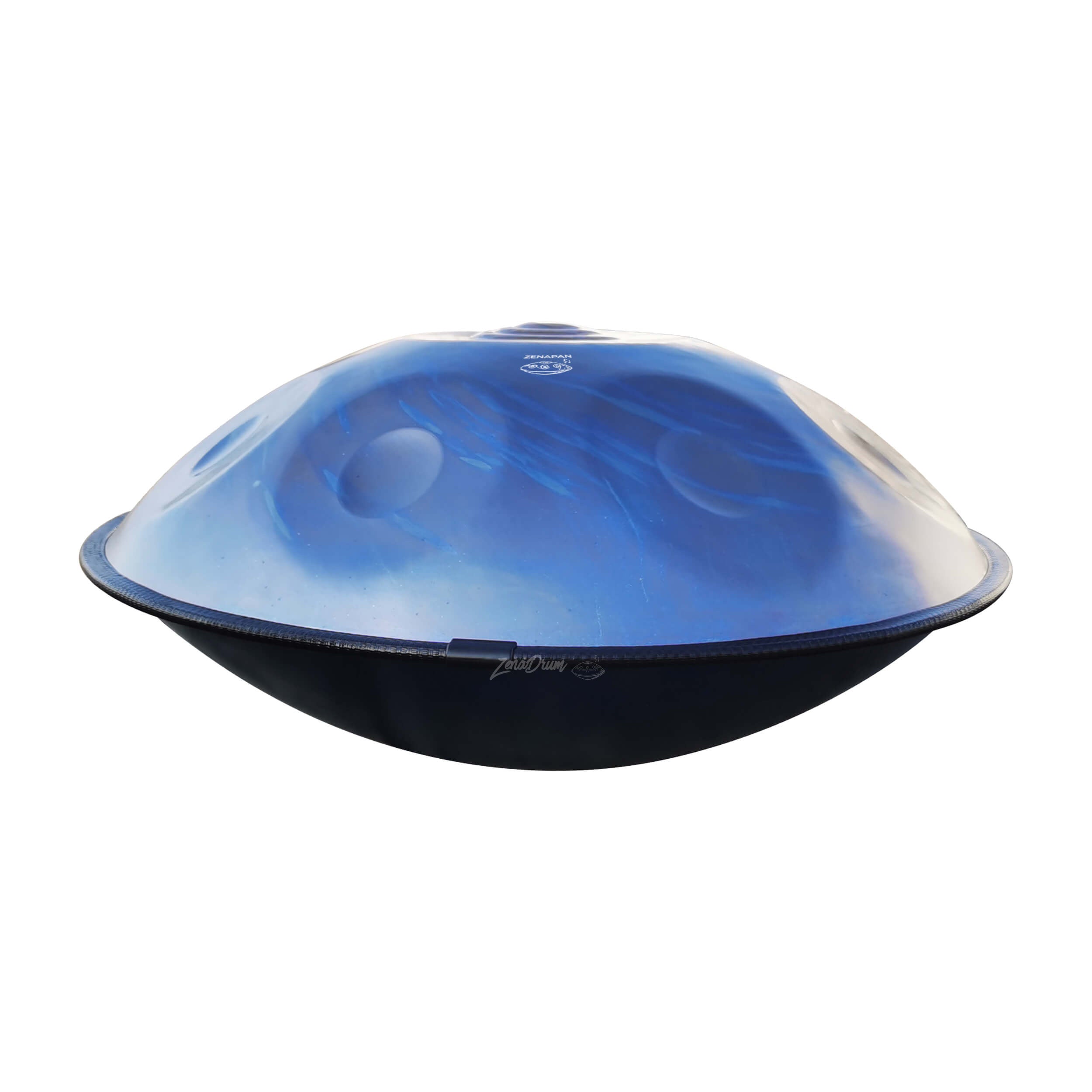 Blue and black Planet Blue D Minor Handpan Drum with a domed surface for sale