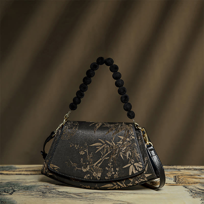 Plum Bamboo Bead Chain Crossbody Bag in Xiangyunsha Silk