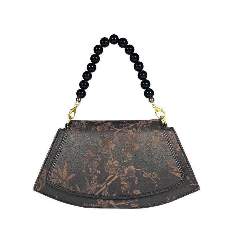 Plum Bamboo Bead Chain Crossbody Bag in Xiangyunsha Silk