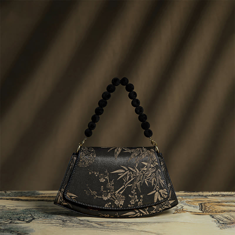 Plum Bamboo Bead Chain Crossbody Bag in Xiangyunsha Silk