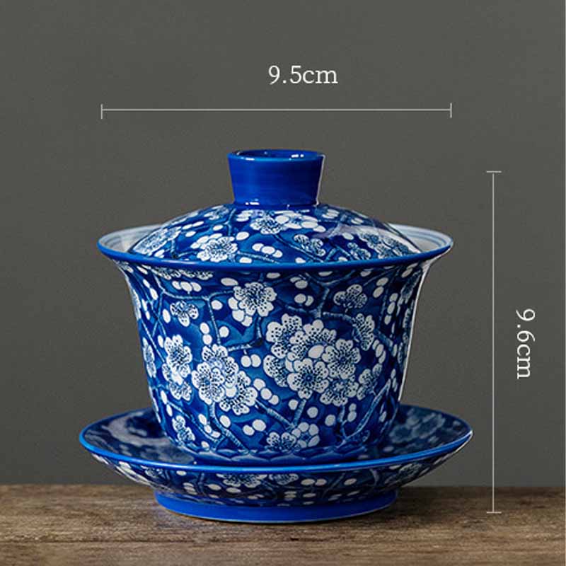 Plum Blossom Blue & White Porcelain Ceramic Gaiwan 185ml Tea Cup