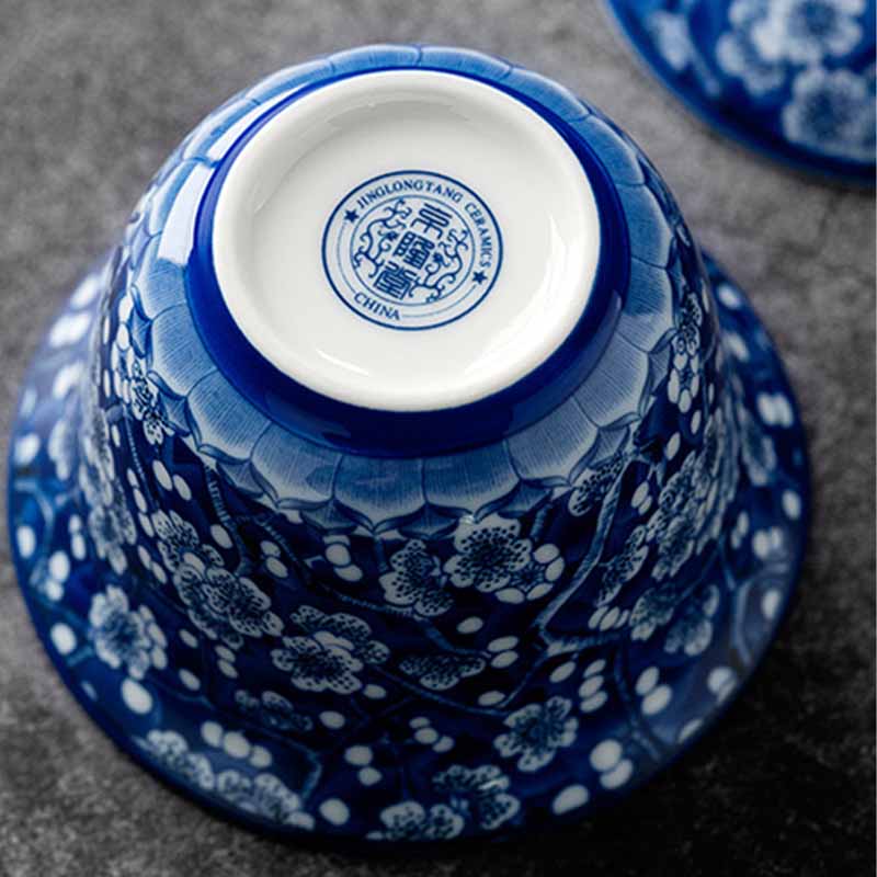 Plum Blossom Blue & White Porcelain Ceramic Gaiwan 185ml Tea Cup