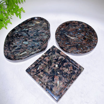 Polished Astrophyllite Crystal Plate Carving – Round, Square & Fan