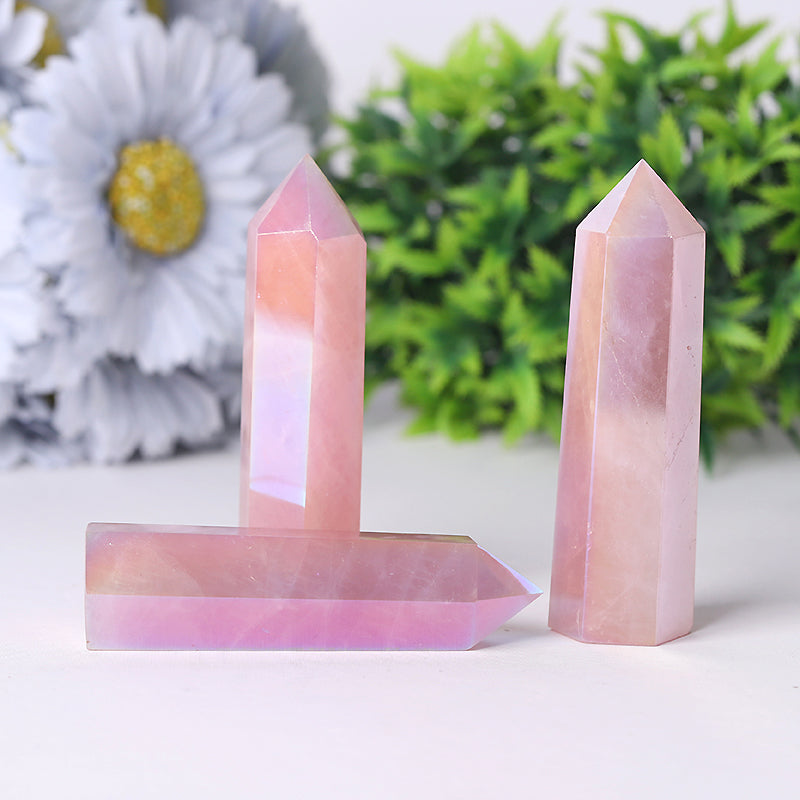 Polished Aura Rose Quartz Crystal Points 2.4-4.5 Inches