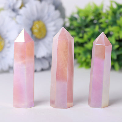 Polished Aura Rose Quartz Crystal Points 2.4-4.5 Inches