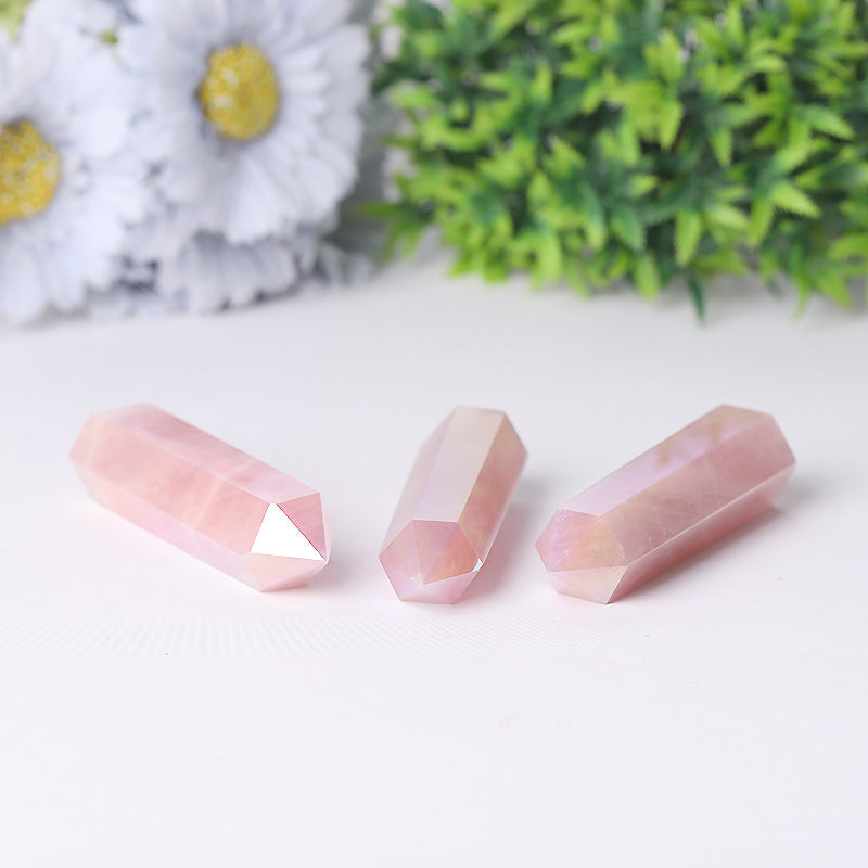 Polished Aura Rose Quartz Crystal Points 2.4-4.5 Inches