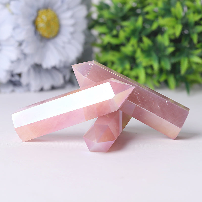 Polished Aura Rose Quartz Crystal Points 2.4-4.5 Inches