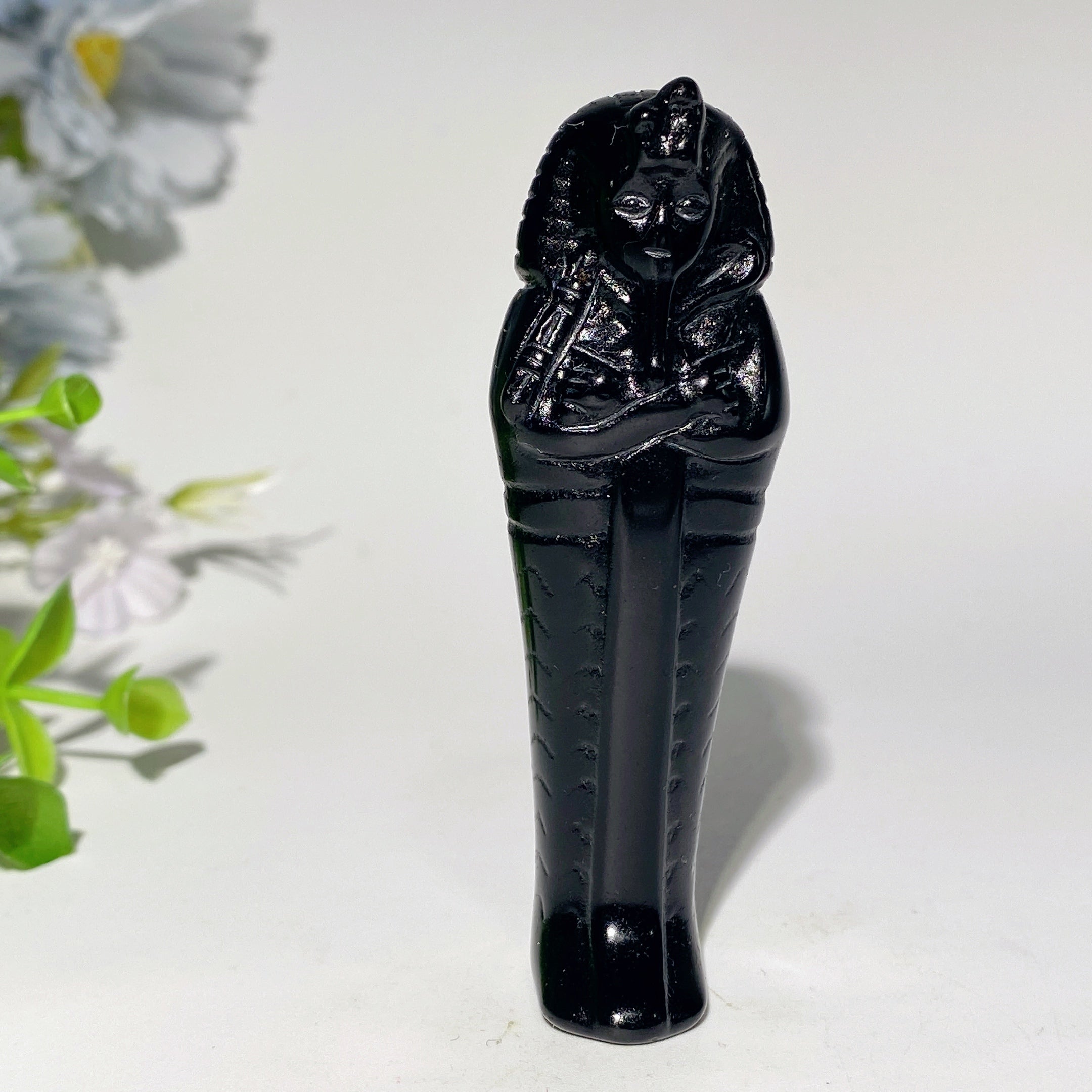 Polished Black Obsidian Egyptian Carvings Figurines 3-4.7 inch