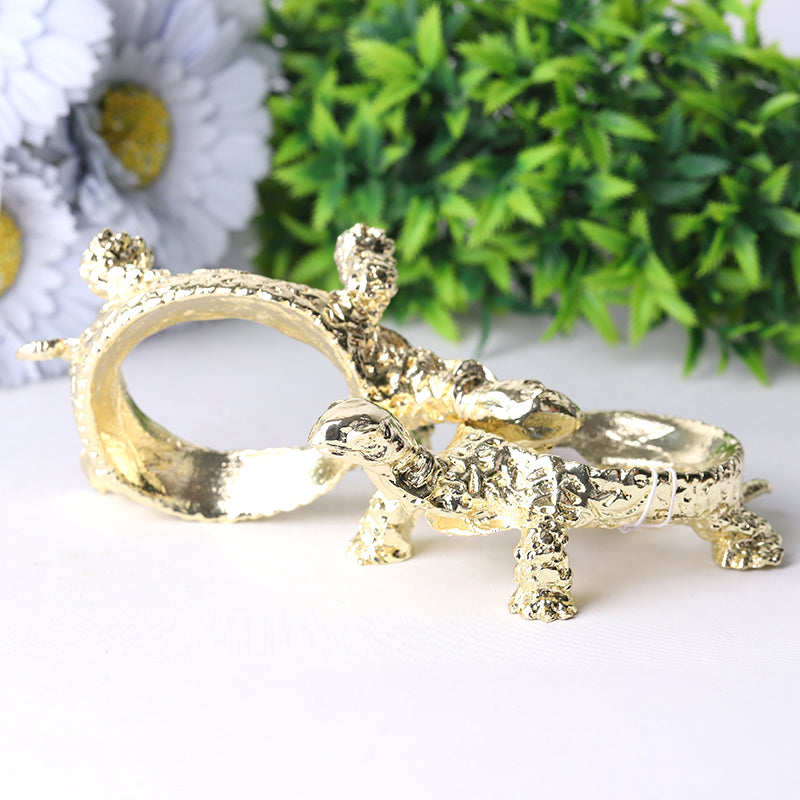Polished Brass Turtle Design Crystal Decor Holder 2x4 inch